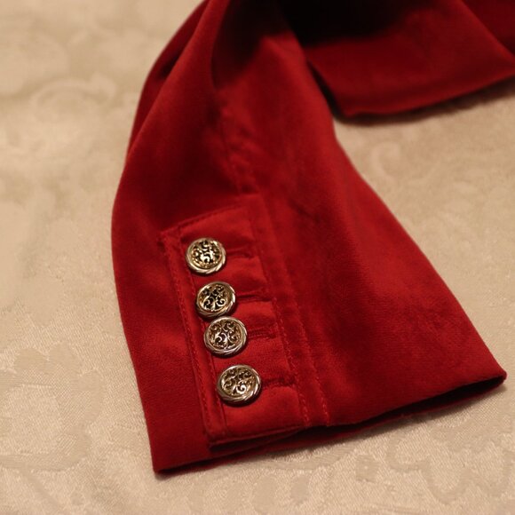 Cass Vibrant Red Velvet Jacket Size Petite Large Hook & Eye Front Closure - Picture 7 of 16